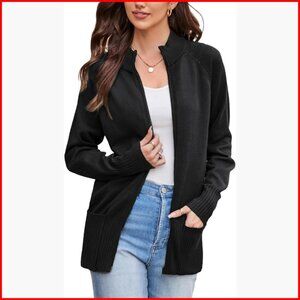 Long Sleeve Zip Up Cardigan with Pockets Stand Collar Fall Winter Sweater